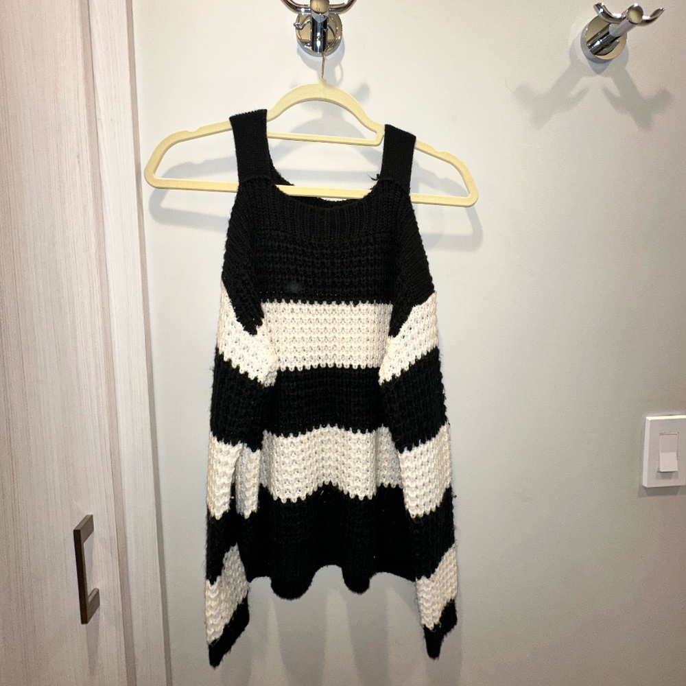 Cold Shoulder Black and White Sweater